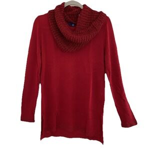 Apt. 9 Women Cozy Sweater M‎ Red Removable Cowl Scarf Metallic Knit Long Sleeve